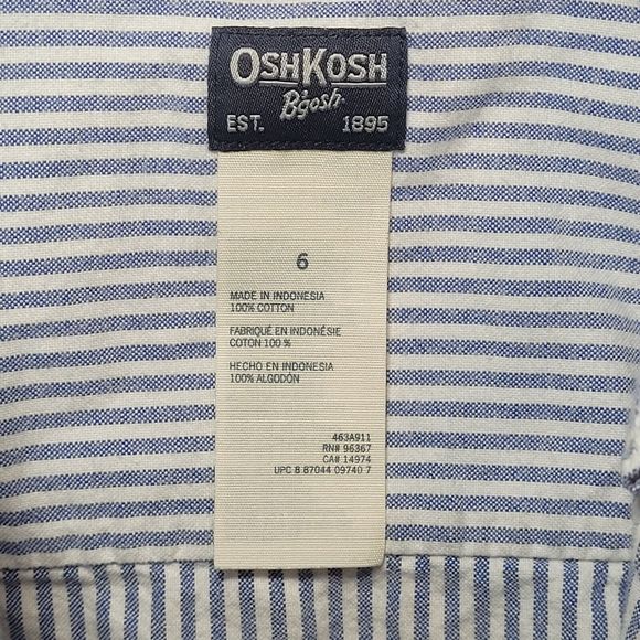 OshKosh B'Gosh Size 6 Blue White Striped Button Down Beach Coastal Vacation - Picture 3 of 5